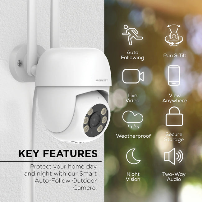 Merkury Smart Outdoor Camera 1080p - Auto-Follow PTZ Security Cam, White (1-Pack)