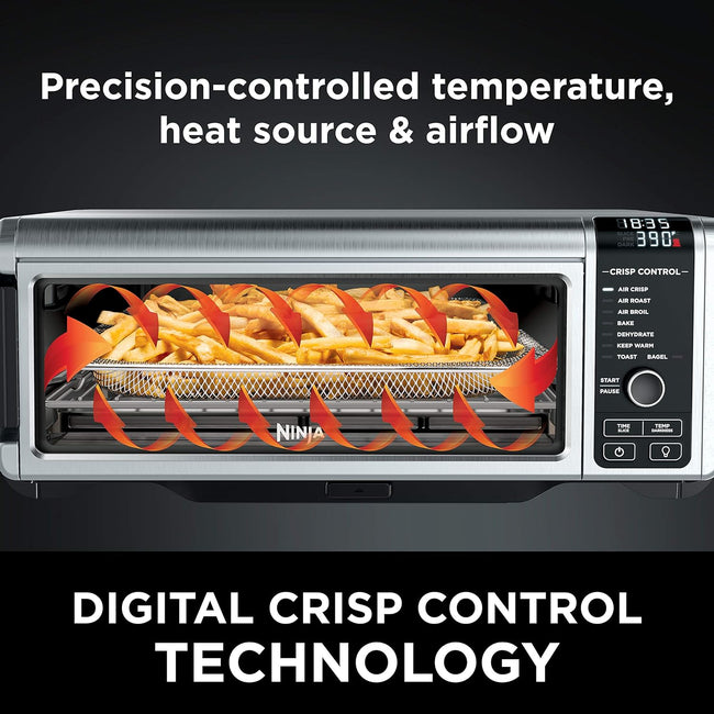Ninja Digital Air Fryer & Toaster Oven | 8-in-1 Functionality | Flip-Up Design | XL Capacity | Air Fry Basket, Sheet Pan, Wire Rack & Crumb Tray | 1800 Watt | Silver | SP101