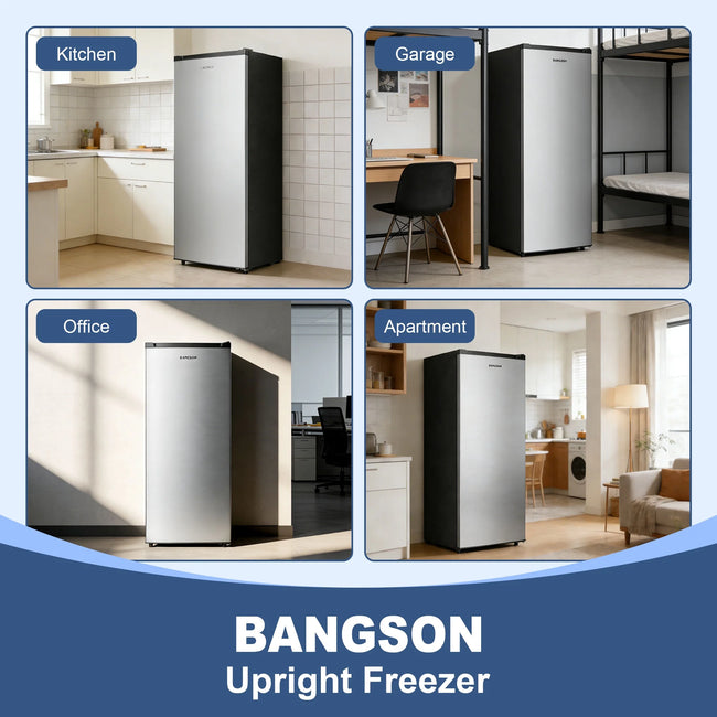 BANGSON 7.0 Cu.ft Upright Freezer,Convertible Upright Freezer/Refrigerator, Garage Ready Single Door Compact Freezer for Kitchen, Apartment, Office - Silver