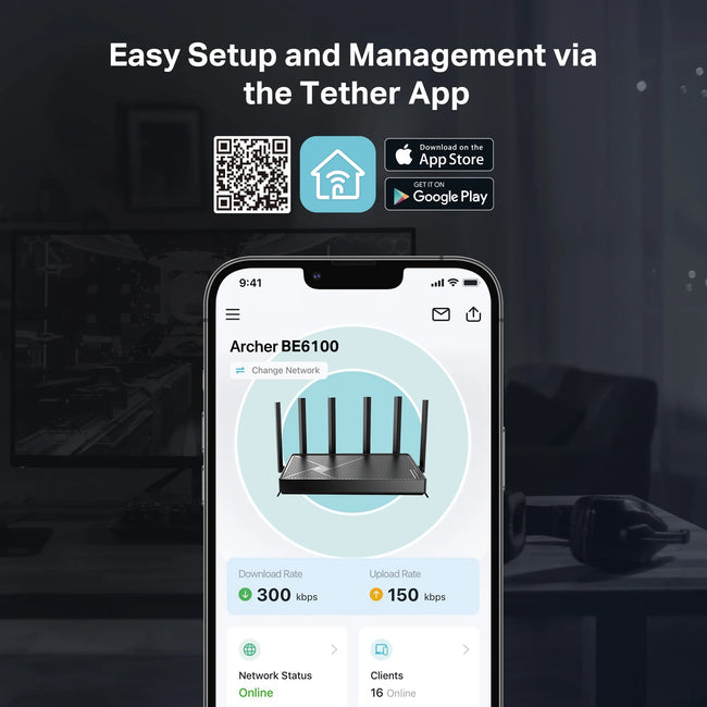 TP-Link Dual-Band BE6100 Wi-Fi 7 Router with dual 2.5Gbps Muti-Gig Connectivity, USB 3.0, 6x External Antennas with Beamforming, Parental Controls, and HomeShield. Archer BE6100.