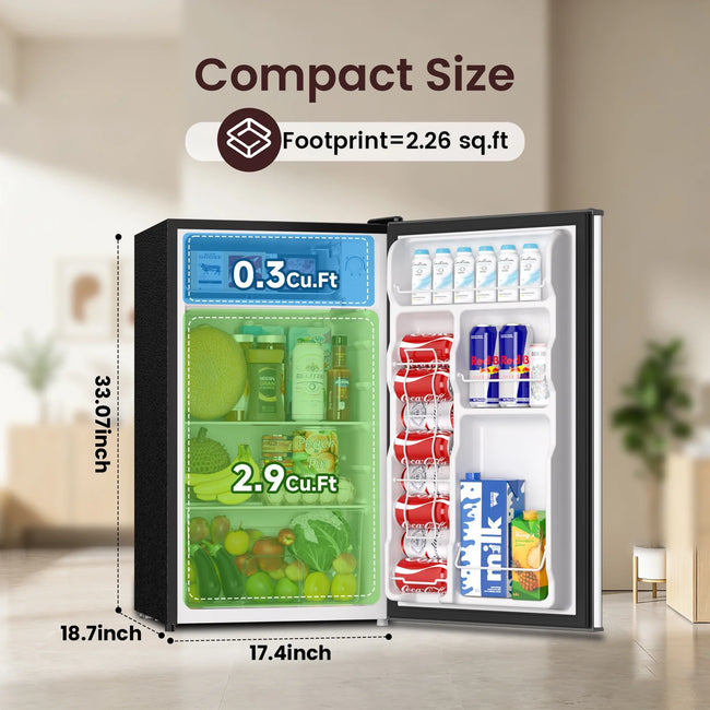 BANGSON 3.2 Cu.ft Mini Fridge with Freezer, Small Refrigerator Single Door - Compact Mini Fridge for Bedroom, Dorm or Office, Adjustable 5-Temp Control, Energy Efficient & Low Noise,, Silver