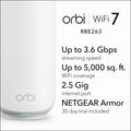 NETGEAR Orbi 260 Series Dual-band WiFi 7 Mesh Network System for Home –(RBE263) – Wireless Router + 2 Extenders, Security Features, 3.6 Gbps, Covers 5,000 Sq. ft., 70 Devices, 2.5GB Internet Port