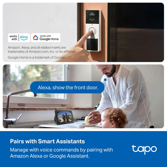 TP-Link Tapo Wireless Smart Video Doorbell with 2K Camera. Battery-Operated, Weatherproof, Head-To-Toe View, Two-Way Audio, Smart AI Detection, Local & Cloud Storage. No-Subscription Required - TD21