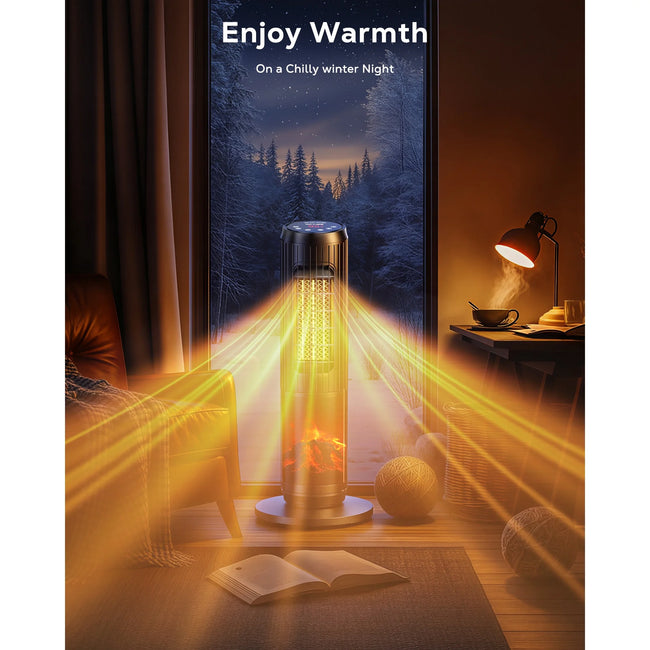 NFTIGB Space Heater, 1500W Quiet Oscillating Ceramic Heater for Large Room, PTC Electric Heater with Realistic 3D Flame Effect, Remote Control, Thermostat, for Office, Bedroom, Indoor Use