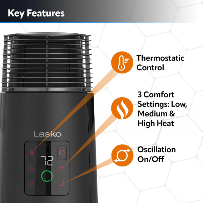 Lasko 24" 1500W Full Circle Warmth Oscillating Ceramic Space Heater, Black, CT24362